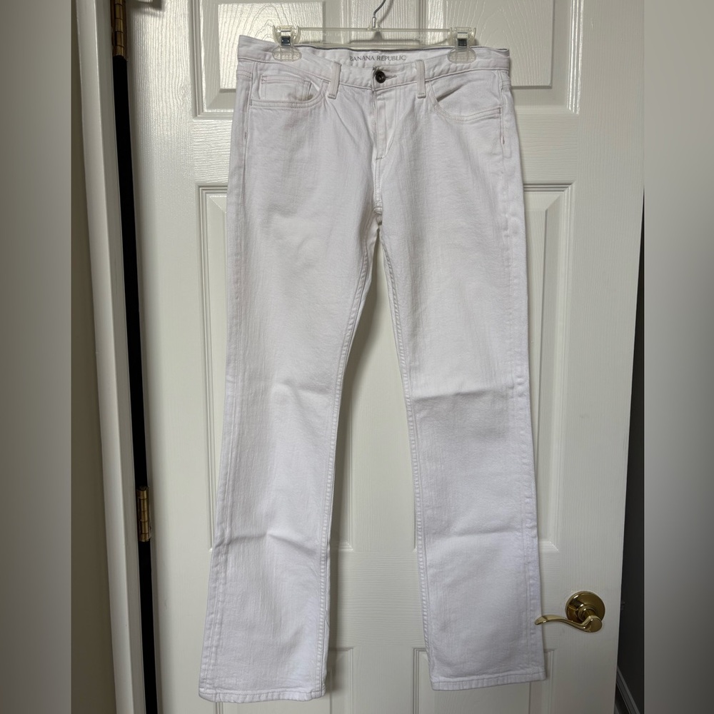 Banana Republic Womens Sz 29 Straight Midrise Stretch White Denim 5 Pocket Jeans